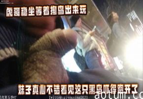 公交车站美女很多，虎哥稳坐等着掏鸟出来玩，妹子真心不错看见这只黑鸟吓得跑开了