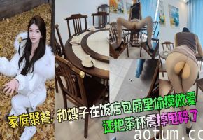 【家庭聚餐】和嫂子在饭店包厢里偷摸做爱，还把茶杯震掉甩碎了
